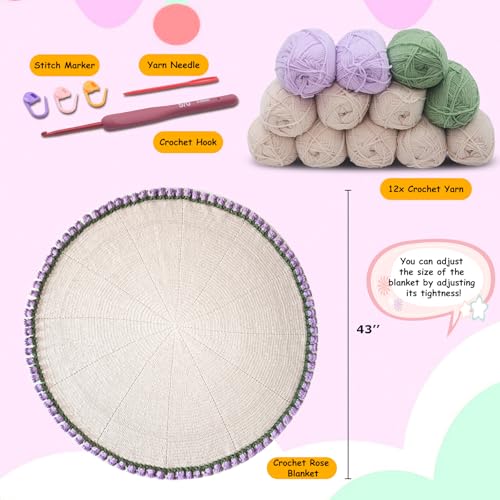 Image of HYAMVOR DIY Crochet Flowers Bouquet Blanket Kit, Handmade 43 inches Throw Knitting Kits for Adults, 12 Yarn Ball with Crochet Hook,Yarn Needle,Stitch Marker (Lily of the Valley)