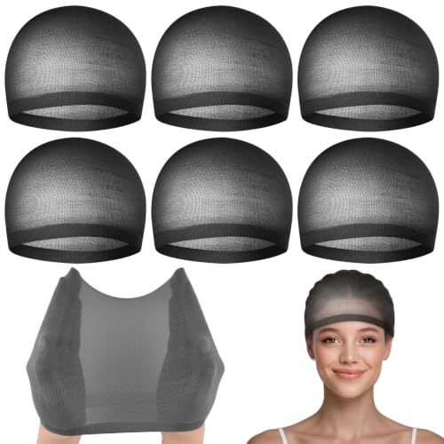 PLULON 6 Pcs Black Wig Cap for Women Mesh Stocking Wig Caps Net Closed End Hair Mesh Net Liner Ultra-thin Invisible for Women Men Cosplay Show Halloween Bachelorette Party Music Festivals Daily Life