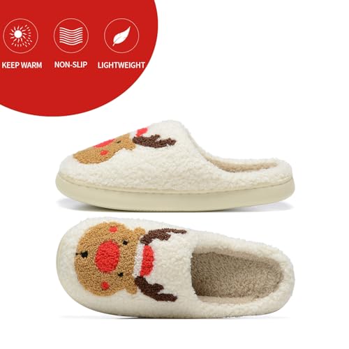 Women Reindeer Christmas Xmas Slippers Men Elk Moose Cute Cartoon Non-Slip Memory Foam Warm House Slippers2