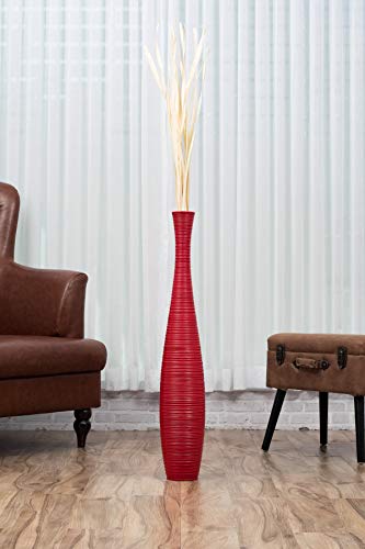 Image of Leewadee Large Red Home Decor Floor Vase - Wooden 36 inches Tall Farmhouse Decor Flower Holder for Fake Plant and Pampas Grass