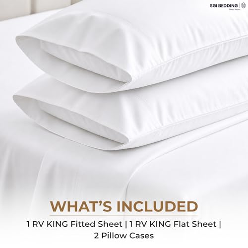 Image of SGI bedding 100% Egyptian Cotton Sheets RV King Size - 600 Thread Count Sheets Set, Soft, Cooling, 15 inch Deep Pocket, Luxury Hotel Bedding, Breathable, Durable - White