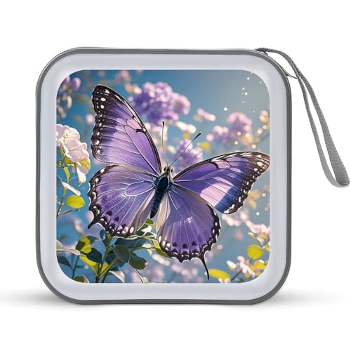 FekiLoot Beautiful Purple Butterfly Art CD Case 40 Discs Heavy Duty Bag Binder Storage Booklet Album Portable DVD CD Case Holder for Car Sturdy Hard Plastic Disc Cases for Home Office Travel