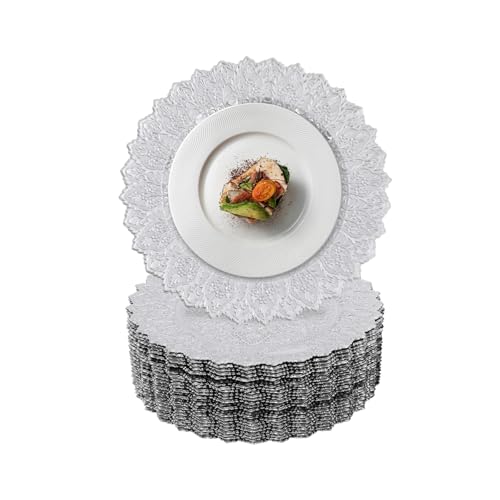 Set 50 platos cargadores redondos 13 pulgadas plata miniatura 1