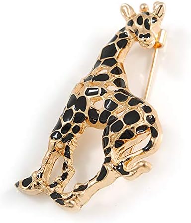 Gold Tone Black Enamel Giraffe Brooch - 50mm Tall, black, gold - Image 3
