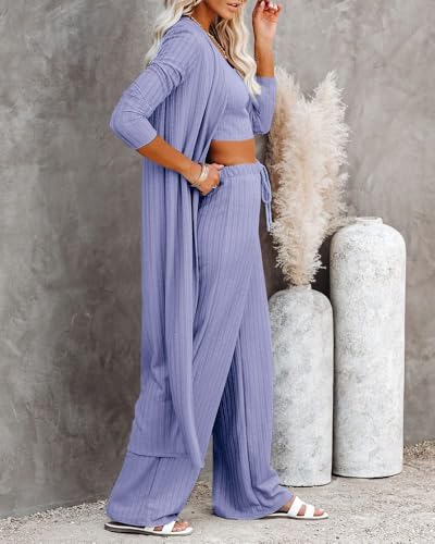 Image of Fessceruna Womens 3 Piece Lounge Pajamas Sets Cute Vacation Matching Set
