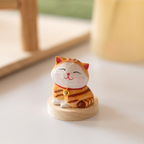 Figura de gato naranja tallado a mano en madera 1.6" miniatura 1