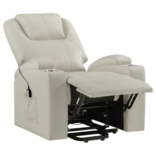 Sillón masaje reclinable marfil con mando y portavasos miniatura 5