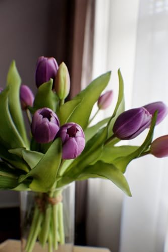 Image of PAPERI Artificial Flowers for Vase - Decorative Home Decor for Living Room, Bedroom, Office Table, Centerpiece & Wedding Decoration (Purple Tulips) Pack of 5 Pcs