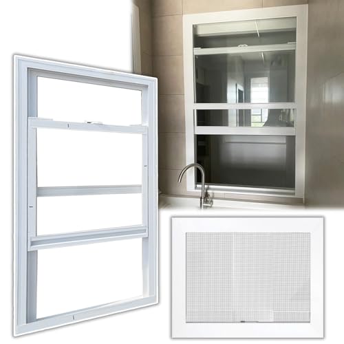 18x25in / 46x64cm Aluminum Clear Ventilation Replacement Window White, Large Vertical Sliding Window, 10 11 12 13 14 15 16 17 18 19 20 21 22 23 24 25 26 27 inchs