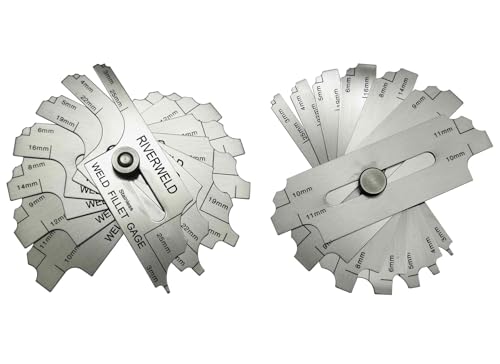 RIVERWELD 7 Piece Fillet Weld Set Gage MG-11 Rl Gauge Depth Gauges Welding Inspection Test Ulnar Marks Metric Checking Fillet Leg and Throat Size (Metric)