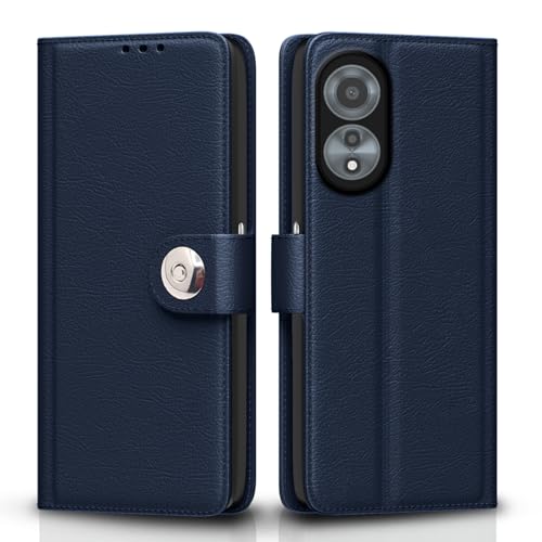 Image of Pikkme Flip Cover Leather Finish | Inside TPU with Card Pockets | Wallet Stand and Shock Proof | Complete Protection Button Flip Case for Oppo A78 4G (Blue)