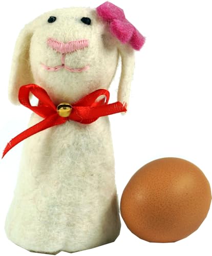GURU SHOP Filz Eierwärmer, Handgemachte Filzdekoration aus Nepal, Filztier - Schaf Emma, 14x8x8 cm