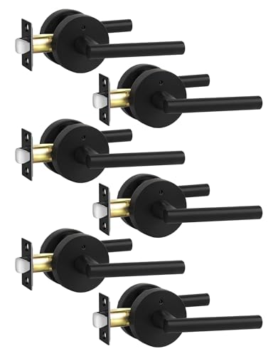 Lethato Matte Black Lever Door Handles Interior Privacy Door Lock 6 Packs