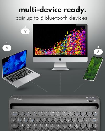 Image of Macally Bluetooth Keyboard for Tablet | Wireless Keyboard for iPad mini /Air /Mini, iPhone (Multi-Device, Built-in Stand, Rechargeable) Easy to Use and Cute Portable