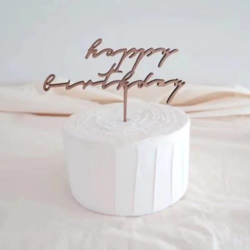 Wooden Happy Birthday Cake Topper, Double-Sided Wooden Cursive cake Toppers Birthday Party Decoration Supplie Cake Sign Party Banner-For Man Woman -baby shower