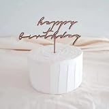 Wooden Happy Birthday Cake Topper, Double-Sided Wooden Cursive cake Toppers Birthday Party Decoratio