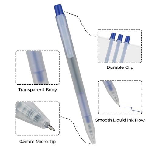 Image of Insight Retractable Rollerball Pens | 0.5mm Micro Tip with Glass Body Design | Quick-Drying, Smudge-Free Ink for Smooth Ink flow | Ideal for Office, School & Journaling (Blue Ink, Pack of 6)