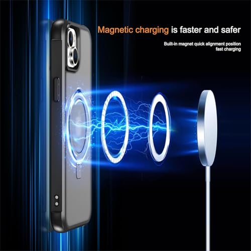 Image of iPhone 15 Plus Magsafe Stand Case | Matte Design & 360 Protection | Military-Grade Apple iPhone 15 Plus Cover | Ultra Premium - Black