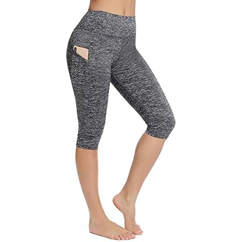 FITTOO Women's Capris Workout Legging Running Tights Yoga Pants with Side Pocket, Grey, L Cover