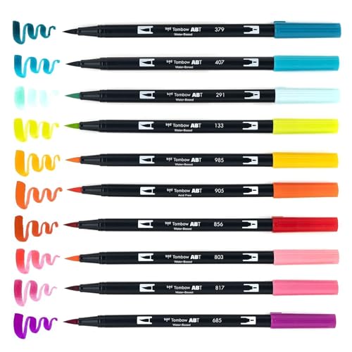 Image of Tombow Dual Brush Pen Art Markers - Tropical Set - 10-Pack. Blendable, Brush and Fine Tip Markers (Multicolor)
