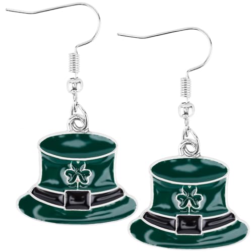 Pendientes San Patricio, Pendientes Trébol Pendientes de Herradura con Sombrero de Trébol Verde de la Suerte Accesorios del Día de San Patricio para Mujeres y Niñas