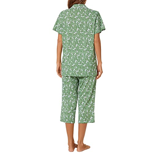 Image of Tugege Capri Pajamas Set Womens Button Down Short Sleeve Lounge Sets Sleepwear Notch Collar Top & Capri 2 Piece PJ Sets