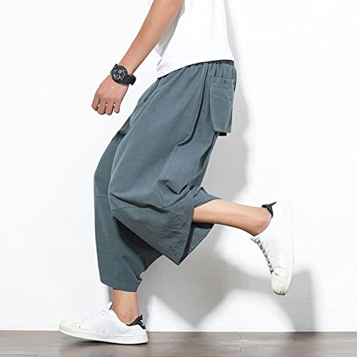 Calça Harem masculina de algodão e linho Aladdin calças soltas perna larga ioga verão praia calças,