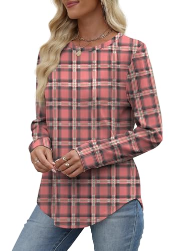 Image of WIHOLL Sweatshirt for Women Crewneck Long Sleeve Shirts Curved Hem Lightweight Sweaters Fall Clothes 2025