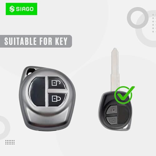 Image of SIAGO TPU Key Cover Compatible with Maruti Suzuki S-Presso,Swift,SX4,DZire,Ignis,Alto,Vitara Brezza,Celerio,Ertiga,Ciaz,SCross,Baleno,Ritz 2 Button Smart Key (Grey Pack of 1)