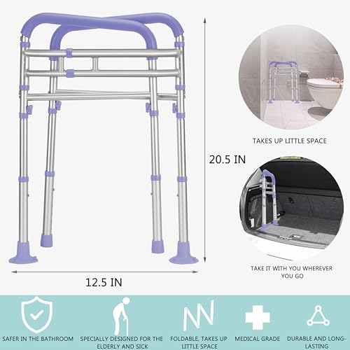 Image of Lianjindun Toilet Safety Rails (350 lb), Adjustable Toilet Frame for Elderly, Seniors, Handicap & Disabled, Foldable Handicap Toilet Handles Fit Any Toilets(Purple)