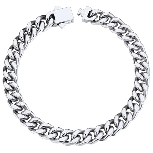 ChainsHouse Stainless Steel Cuban Link Bracelet for Men, 5mm/7mm/9mm/12mm Width, 7.5"/8.3"/9" Length, Black/18K Gold Plated Chain Wrist Bracelets for Men, with Gift Box a. 7mm width-steel 8.