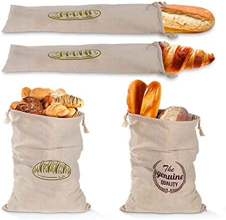 4Pcs Bread Bags Homemade Bread Storage Bags Bread Saver Bags Reusable Linen Bread Storage Bags for Food Bread Baking Storage