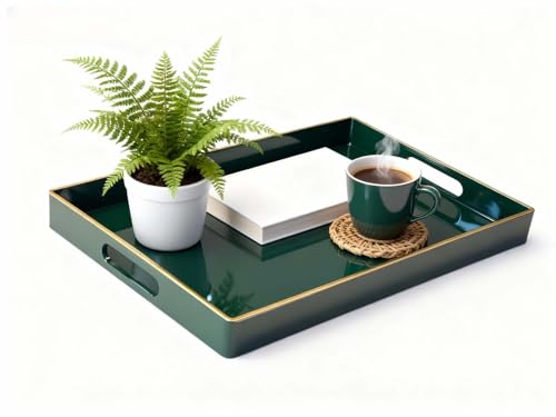 Simmer Stone Plateau décoratif rectangulaire en plastique avec poignées, coiffeuse moderne et de service pour ottoman, table basse, cuisine et salle de bain,...