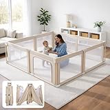 Foldable Baby Playpen with Mat, Foldable Baby Fence Play Yards for Babies and Toddlers, Play Pen with Breathable Mesh and Anti-Fall Pads (71'×59')