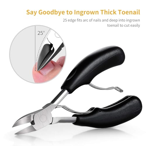 Image of QUIQSHIPP Toe Nail Clipper for Ingrown or Thick Toenails, Heavy Duty Toenail Trimmer Nail Clipper Pedicure Tool with Long Handle and Soft Grip for Seniors Black
