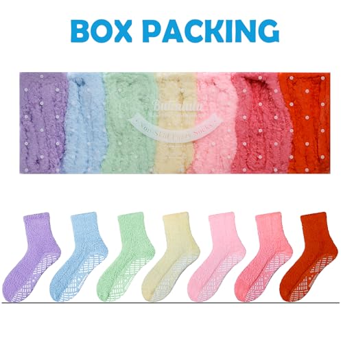 Image of Bulinlulu Fuzzy Socks with Grips Plush Sleep Cozy Winter Soft Hospital Fluffy Socks for Womens Mens Gifts