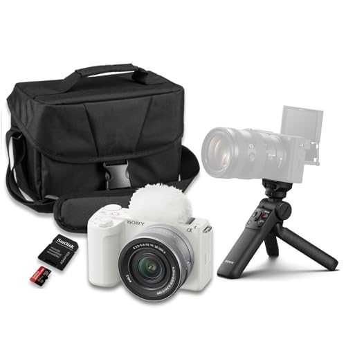 Image of Sony ZV-E10 II Mirrorless Camera (White) with Sony E PZ 16-50mm f /3.5-5.6 OSS II Lens + Sony GP-VPT3 Wireless Shooting Grip + SanDisk Extreme Pro 64GB and More (14pc Bundle)