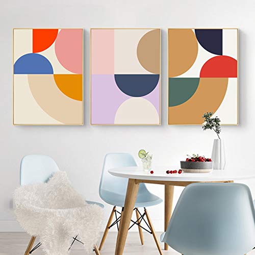 Affiche de bloc de couleur géométrique abstrait moderne toile 3 pièces salon 60x80 cm