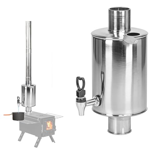 FireHiking Wood Stove Water Tank for 2.36' Stove Pipe Stainless Steel Camping Hot Tent Stove Water Tank Heater 3L