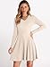 ANRABESS Women Long Sleeve Ribbed Knit Short Dresses 2025 Fall Winter V Neck Casual Swing A Line Sweater Dress Beige Medium