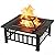 ZENY 32in Outdoor Fire Pits Outside Wood Burning Firepit Square Metal Fireplace Table Fire Bowl with Grill,Screen and Poker for Camping Bonfire Backyard BBQ