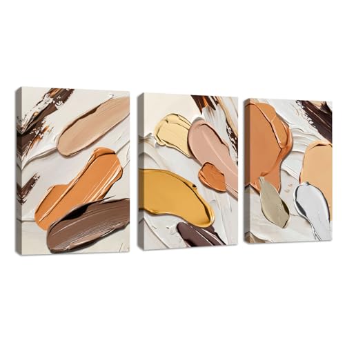 3 Pcs Giallo Arancio Astratto Quadri Stampa su Tela Con Cornice, Texture Minimalismo Beige Nordico Quadro Pittura su tela poster da parete Decorazione Murale Soggiorno Camera da letto 30x40cmx3