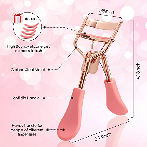Eyelash Curler,Hizek 3 in 1 Mini Eyelash Curler Kit with Partial Eyelash Curler,Eyelash Extension Tweezers and Silicone Refill Pads,for Eyelashes Curling Natural and Long Lasting (Rose Gold) - Thumbnail 6