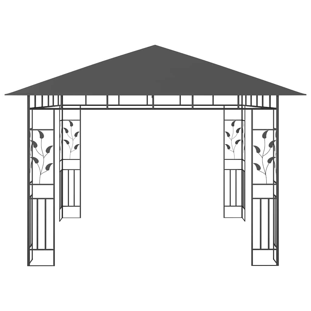 Pavillon 3x3m mit Moskitonetz und Lichterkette, Stabiles Gartenzelt aus pulverbeschichtetem Stahl, Überdachung für Garten und Terrasse, Gartenlaube, Anthrazit