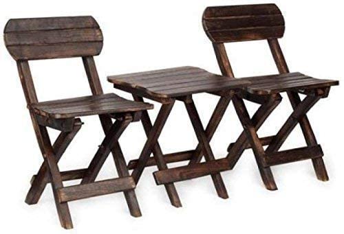 wooden folding chair and table set, 2 chairs with table | foldable design, outdoor seating, dark wood finish, 3-piece set, space saving
