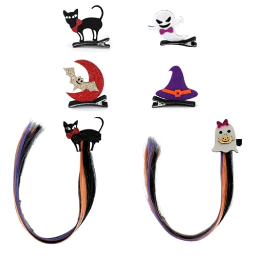 Horquillas Halloween, 6 Piezas Accesorios para el Cabello Halloween, Clips de Murciélago, Horquilla de Calabaza Pinza de pelo de Terror para Niñas