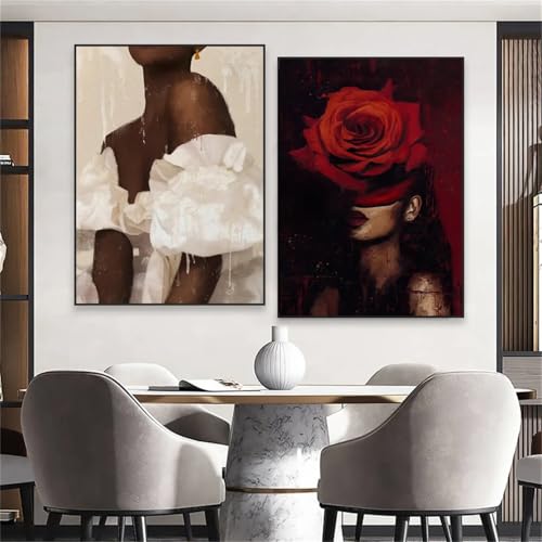 Affiche d'art de femme noire TONGYINLI, toile abstraite fille africaine pour salon 60x90cm x2