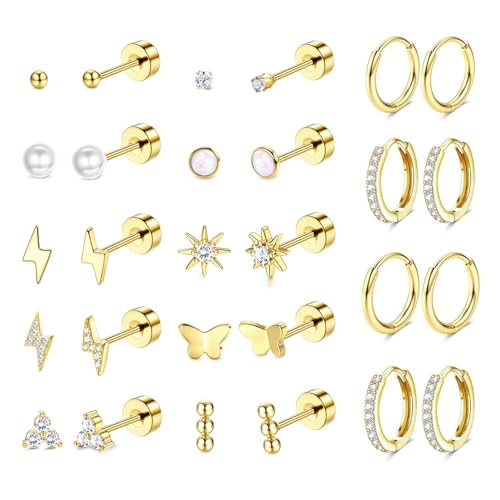 Morfetto 14Pairs Flat Back Gold Earrings for Women Set Hypoallergenic Surgical Steel Stud Hoop Cartilage Earring Stack Ear Conch Daith Tragus Helix Piercing Jewellery Morfetto 14Pairs Flat Back Gold Earrings for Women Set Hypoallergenic Surgical Steel Stud Hoop Cartilage Earring Stack Ear Conch Daith Tragus Helix Piercing Jewellery