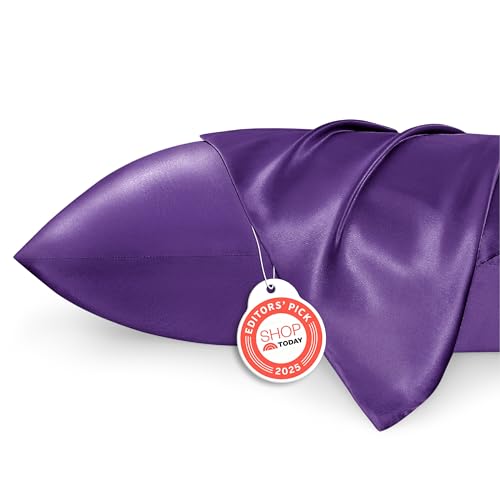 Image of Bedsure King Size Satin Pillowcase Set of 2 - Purple Silky Pillow Cases for Hair and Skin with Envelope Closure, Similar to Silk Pillow Cases, Gifts for Women Men, 20x36 Inches, 2pcs