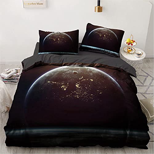 Bolat - Juego de cama con diseño de planeta y estrellas 3D, funda de edredón, diseño de galaxia de 1/2 persona, microfibra, para niños y adultos, ropa de cama de Navidad (L,individual 135 x 200 cm)